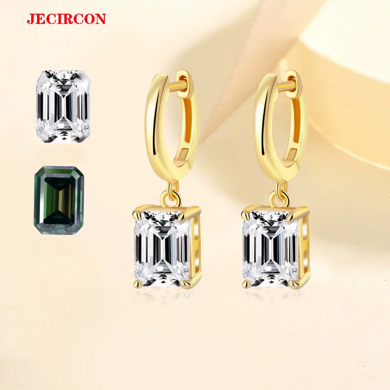 

JECIRCON S925 Sterling Silver Geometric Rectangular Moissanite Earrings for Women - 1/2 Carat, Niche Design Light Luxury Jewelry