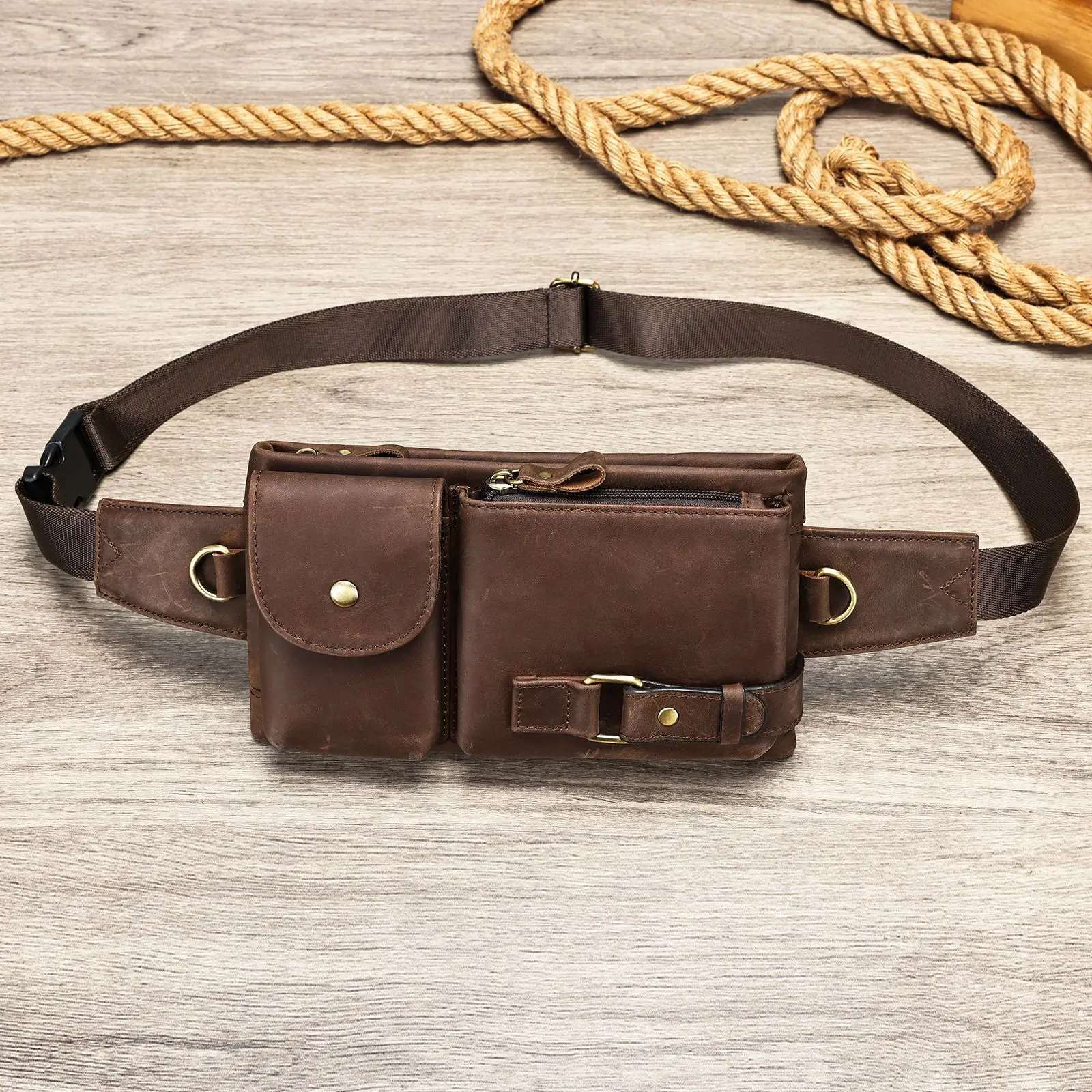 

Crazy Horse Leather Chest Bag for Men Vintage Crossbody Sling Bag Multipurpose Outdoor Waist Pack Fanny Pack