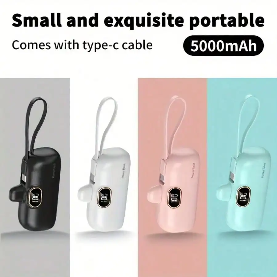 Mini Tail Plug Power Supply 5000mAh, LCD Digital Display, Precise Control Battery, Lipstick Size Design, Easy To Carry And Board, Fast Charging Mini Power Bank With Digital Display,Suitable For Camping, Travel, RV, Party, Holiday Gifts