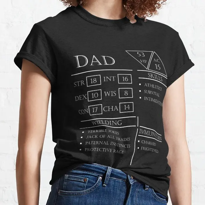 

Dad Stats - Character Sheet - White T-Shirt T-shirt women cute tops t shirts for women loose fit