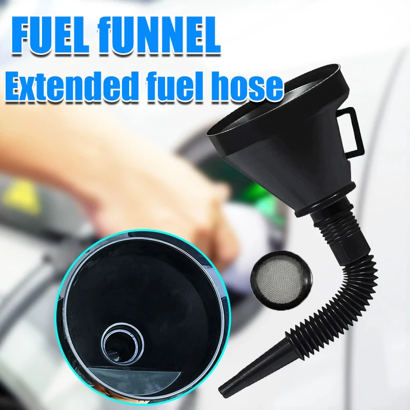 Multi-purpose Vehicle Fuel Funnel Anti-spill Design With Filter Mesh Large-bore Black Plastic Funnel Handle Included Auto Parts