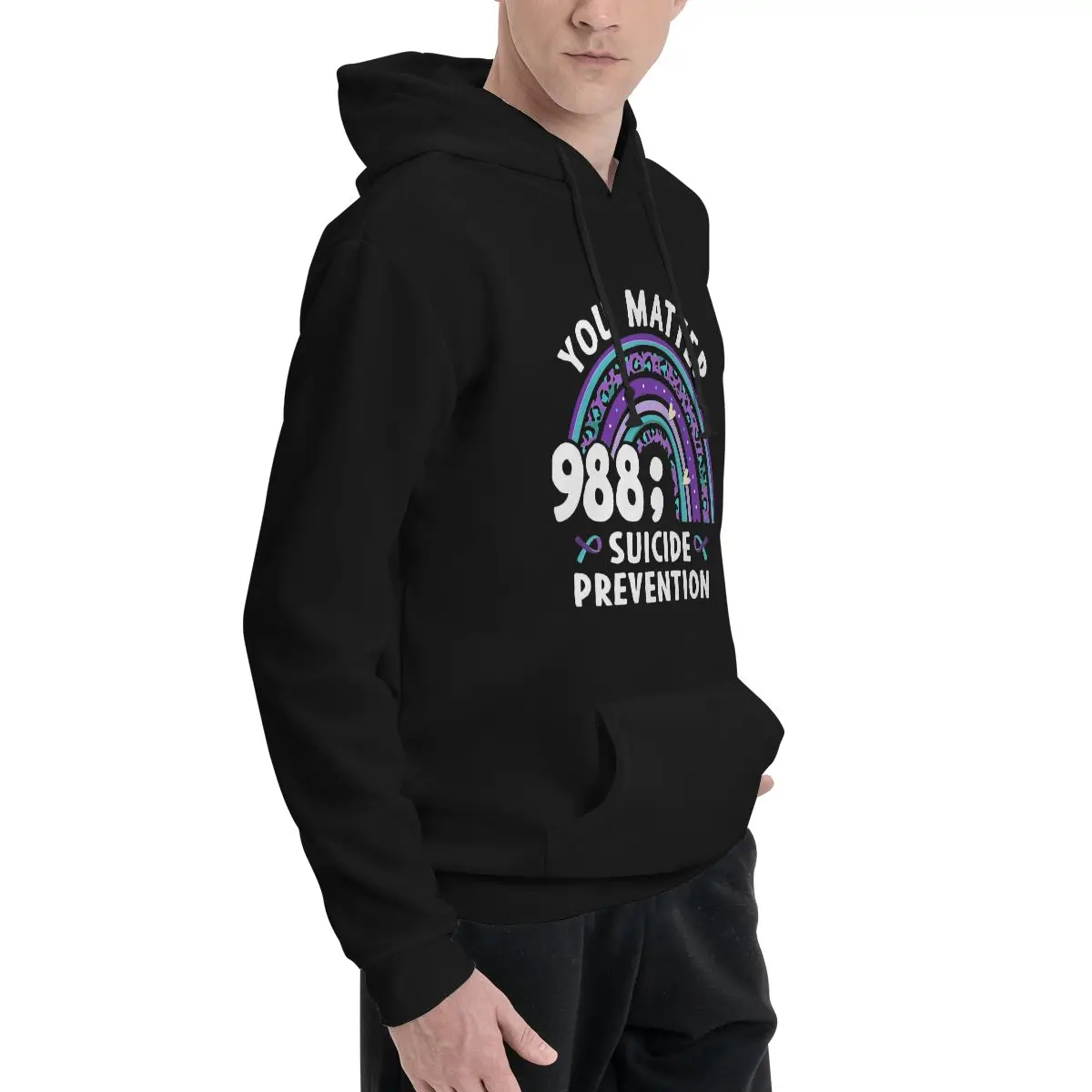 Rainbow You Matter 988 Suicide Prevention Awareness Polyester Hoodie Men's sweatershirt Warm Dif Colors Sizes