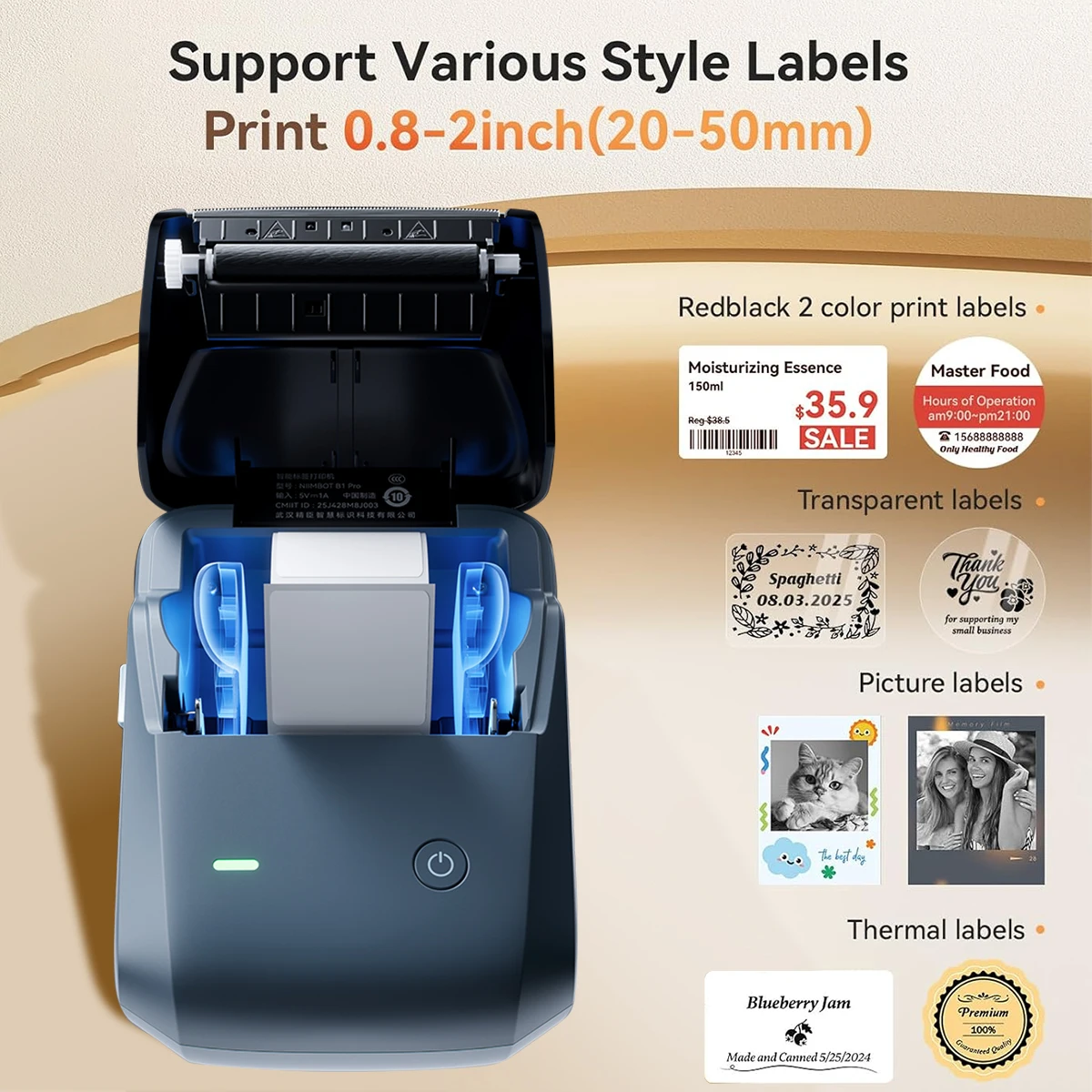 

Термопринтер для этикеток NIIMBOT B1PRO B21Pro с разрешением 300 dpi, портативный, безчернильный, для дома/офиса/бизнеса, белый цвет.