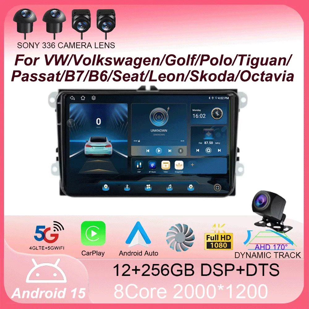 

Car Radio 9" Android 15 For VW/Volkswagen/Golf/Polo/Tiguan/Passat/B7/B6/Seat/Leon/Skoda/Octavia GPS Navigation Multimedia Player