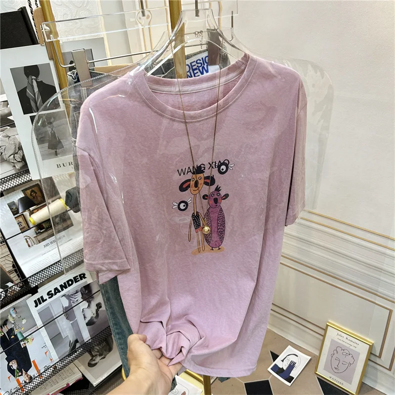 

Loose Fit Snowflake Cotton Short Sleeve T-Shirt Women's Printed Lightweight Cool Breathable Summer Top Korean Style Casual