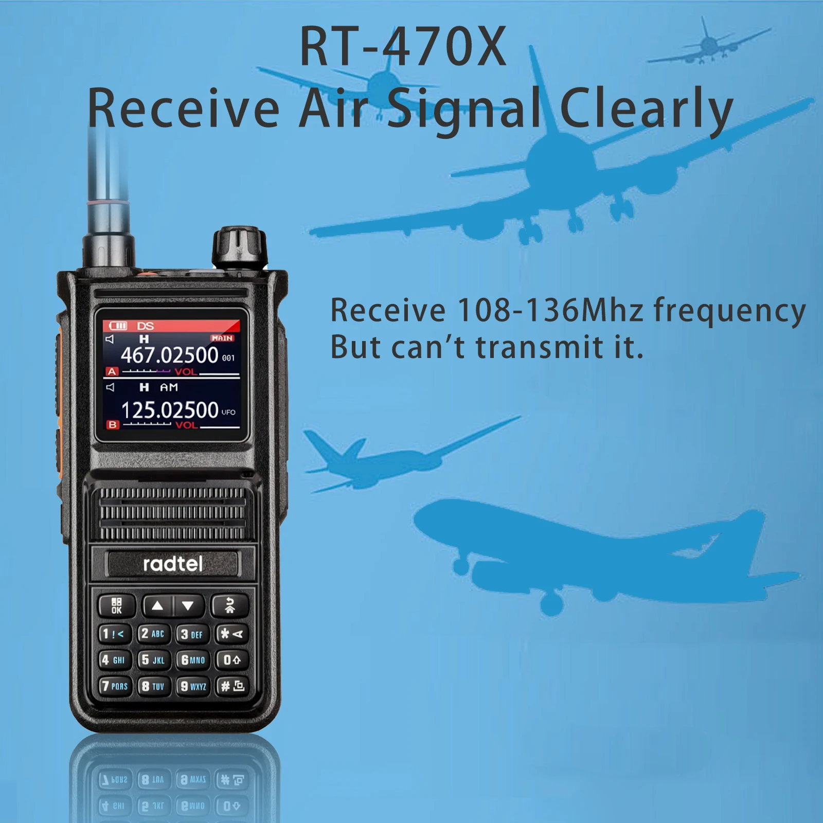 Radtel RT-470X Plus Bluetooth Ham Walkie-Talkies 256CH Air Band Two Way Radio Station Aviation NOAA Police Marine Transceiver