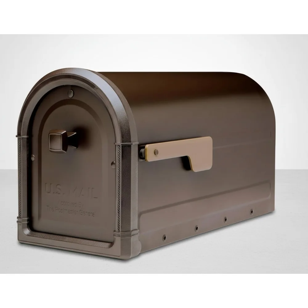 

Heavy Duty Steel Post Mounted Mailbox with Magnetic Latch, Rubbed Bronze Finish for Outdoor Curbside Use