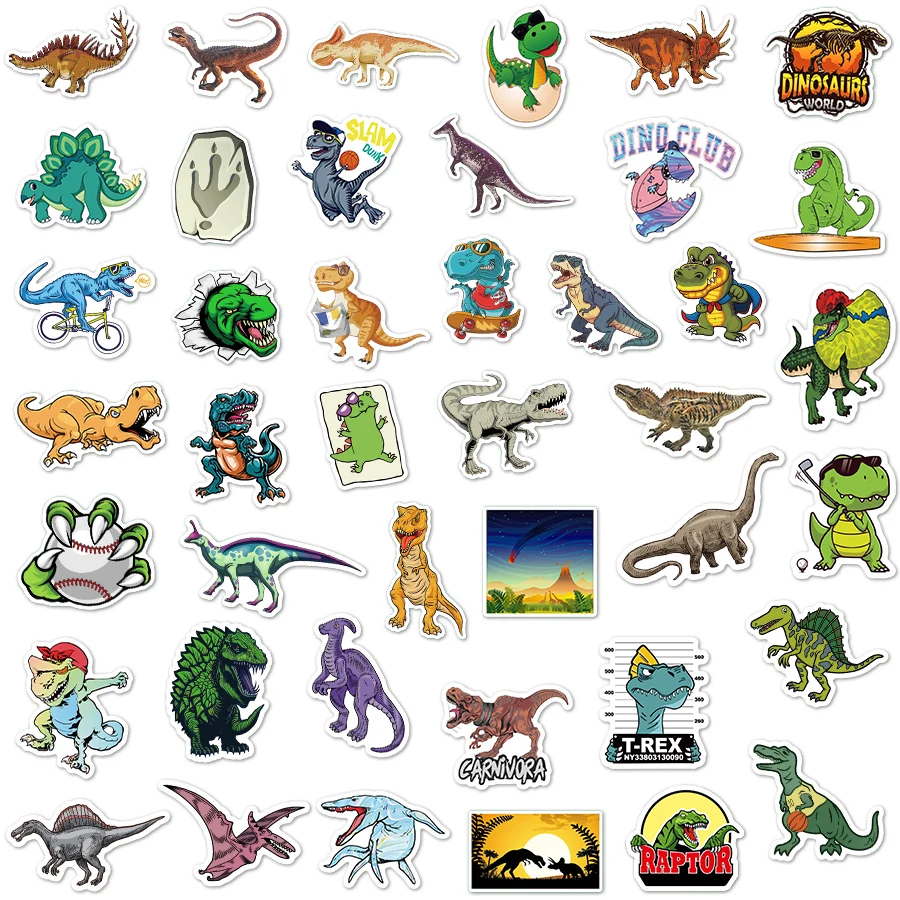 50/75/150/200pcs Cartoon Dinosaur Stickers for Boys DIY Laptop Suitcase Skateboard Car Waterproof Animals Stickers Pack for Kids