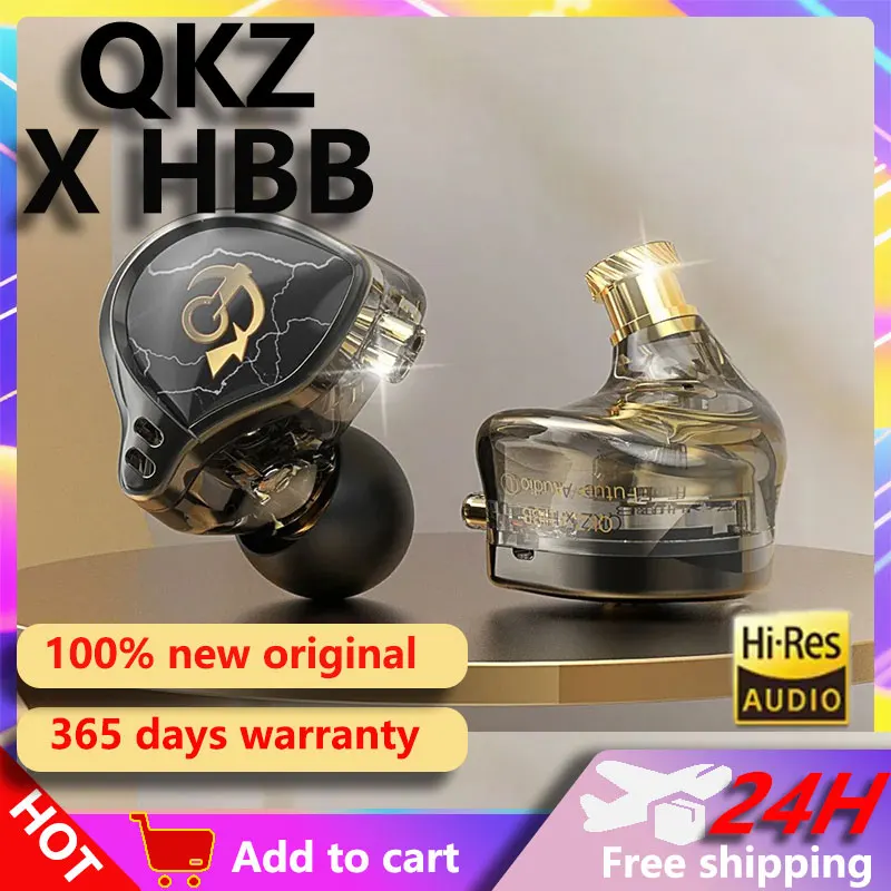QKZ X HBB Wired Best HiFi In Ear Earphones 10mm Titanium-Coated Diaphragm Semi-open Cavity CNC Aluminum Alloy Monitor Headphone