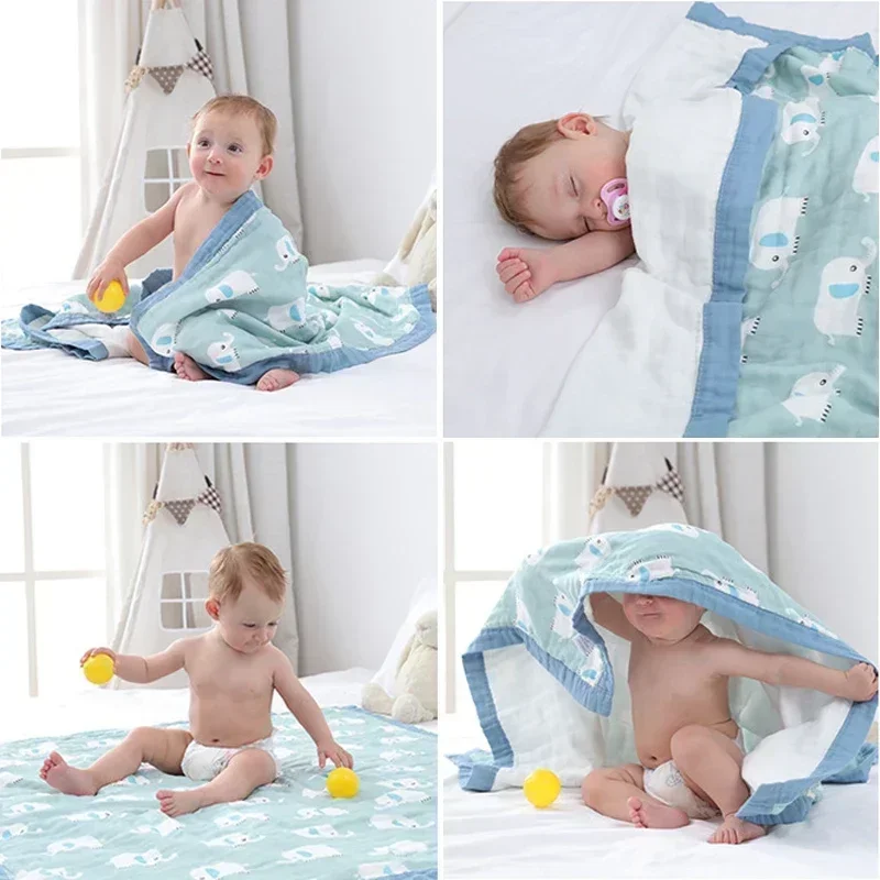 Baby Blankets Newborn 6 Layers Thicken Soft Cotton Muslin Swaddle Wrap Stuff Summer Cartoon Infant Boys Girls Blanket 110*110CM