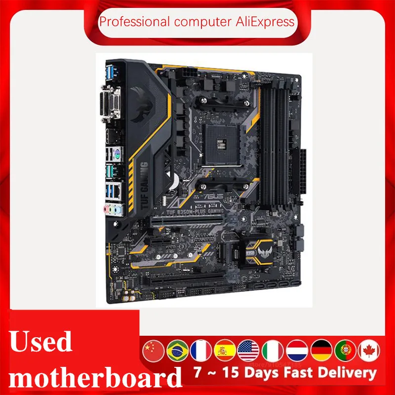 For ASUS TUF B350M-PLUS GAMING Motherboard Socket AM4 DDR4  For AMD B350M B350 Original Desktop Mainboard Used Mainboard