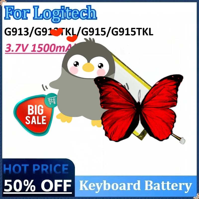 

3.7V 1500mAh High-Capacity Replacement Keyboard Battery for Logitech G913TKL/G915/G913/G915TKL AHB355085PCT Rechargeable Battery