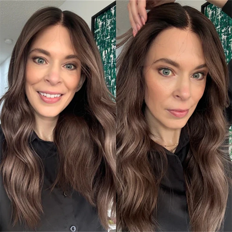 

Предварительно выщипанная линия волос Ombre Коричневый блондин Balayage Синтетический HD парик фронта шнурка 180% Плотность Шоколадно-коричневый парик для женщин Вечеринка