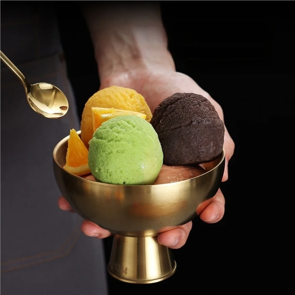 Tone Footed Metal Dessert Cup Raised Base Bowl For Ice Cream Fresh Fruits Mixed Nuts Daily Catering Table Decor Ware Items