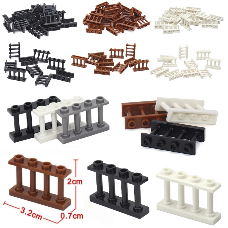 20개 1x4 난간 성벽 울타리 블록 액세서리 도시 거리 풍경 피규어 장면 모델 브릭 장난감 어린이용