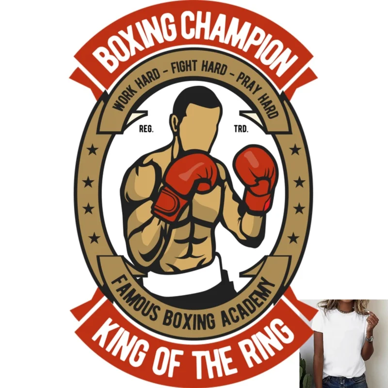 Boxing Champion Inspirational Slogan Pattern Heat Transfer White Ink Iron - on, for T - shirts, Canvas Bags, Sports Trendy