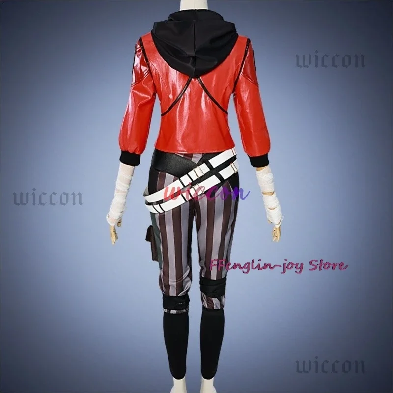 Game LOL Arcane Vi Cosplay Costume Piltover Enforcer Outfit Vi Uniform Red Wig Suit Halloween Carnival Role Play Props Woman@0Z*
