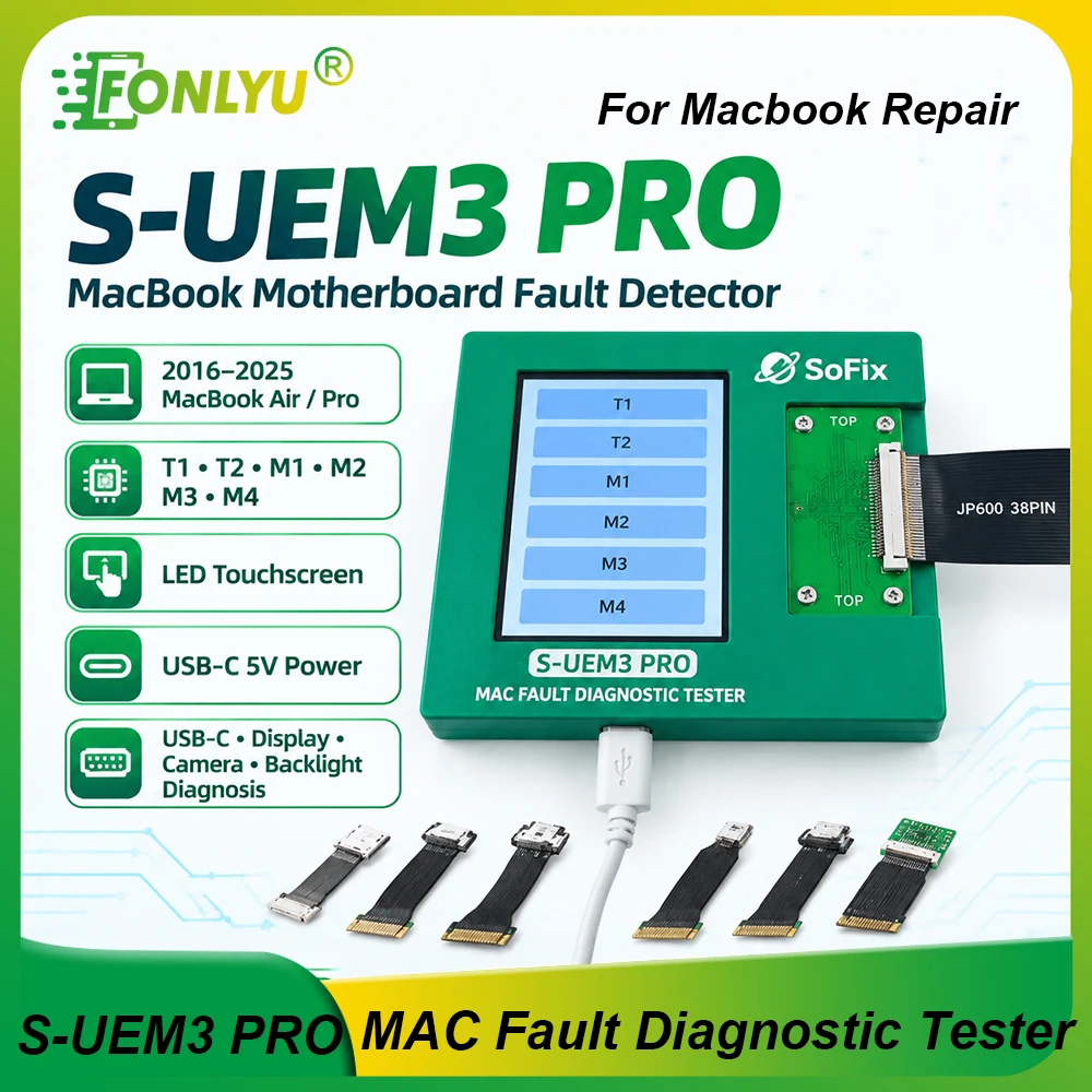 SOFIX S-UEM3 PRO MacBook Motherboard Fault Detector for Air Pro T1 T2 M1 M2 M3 M4 USB-C Display Camera Backlight Repair Tool