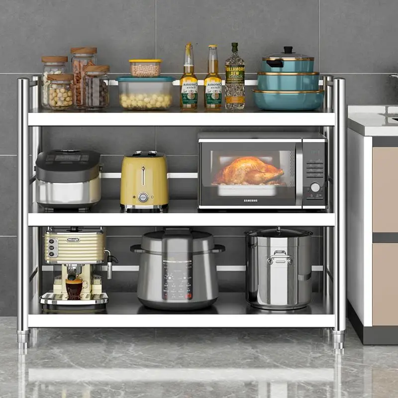 

Stainless Steel Kitchen Shelf Multi Layer Storage Organizer Floor to Ceiling Microwave Oven Rack Balcony Pot Holder Household