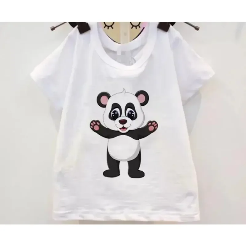 Śliczny chłopiec t-shirt kreskówka malarz Panda jedzenie bambusa dzieci ubrania letnie na co dzień słodkie dziecko, Kawaii dla dziewcząt dzieci