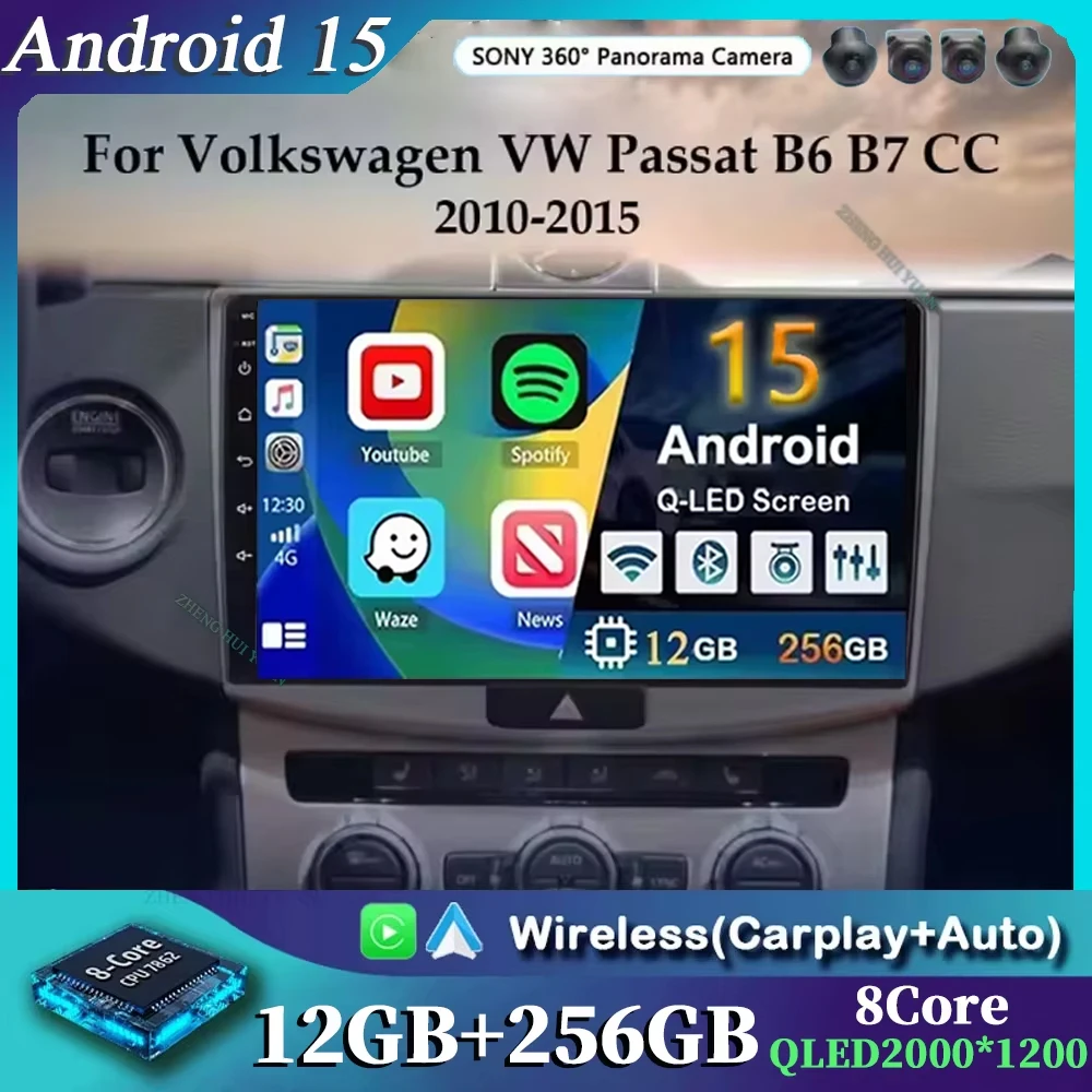 

Android 15 Carplay Auto 4G + WIFI для Volkswagen VW Passat B6 B7 CC 2007-2016 GPS Автомобильный радиоприемник Мультимедийный плеер Стерео 360 Камера BT