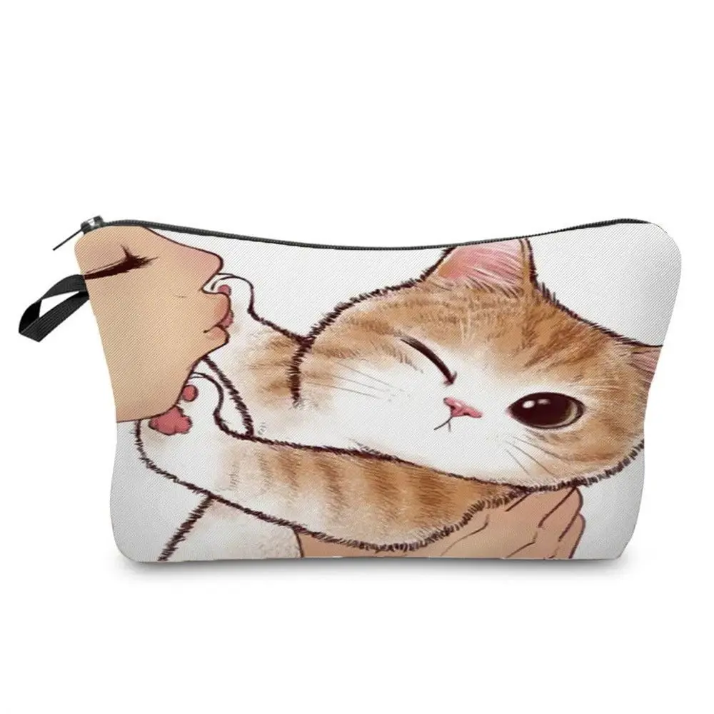 Cute Cat Kiss Printed Makeup Bag Environmentally Pattern Handheld Bag Practical Storage Bag Women