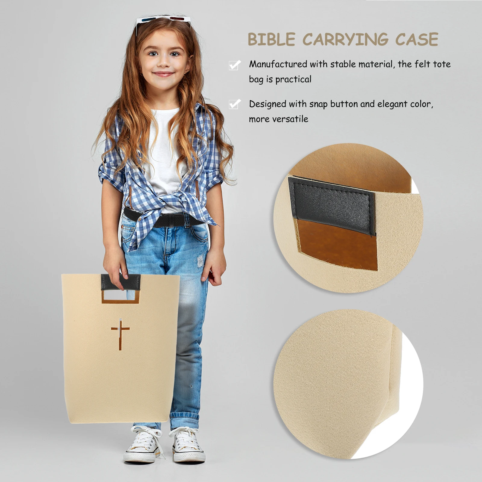 Stable Reusable Felt Tote Bible Storage Bag Large Capacity Multi-Function Organizer For School Office Church Toiletry