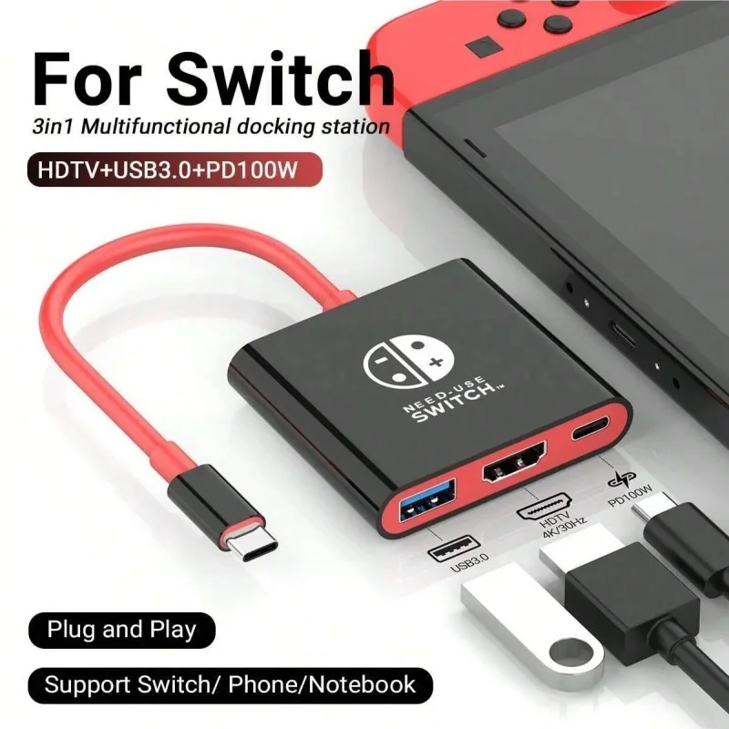 PD100W Game Docking Station For Nintendo Switch/ OLED Support TV Dock Mode USB-C to 4K HDTV Hub For Steam Deck Phone iPad Laptop