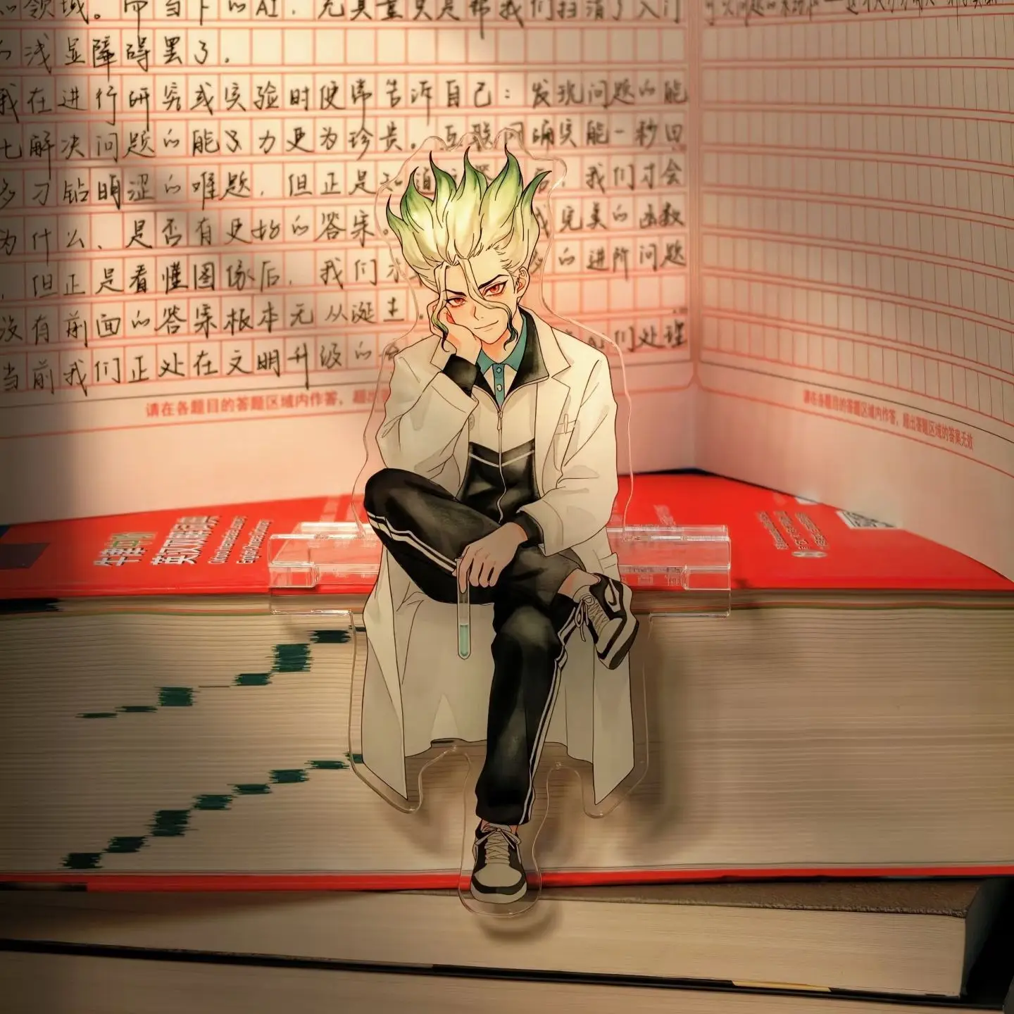Dr. STONE ‌   Figura de acrílico para exhibición, artículos de anime, colección de llaveros, decoración de escritorio, adorno, accesorios, Ishigami Senku ‌