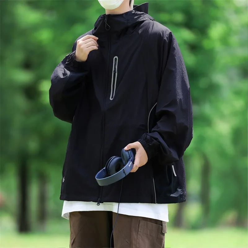 

2024 Summer New Outdoor Work Wear Sunscreen Coat Spliced Men's Hooded Long Sleeved Sprint Coat