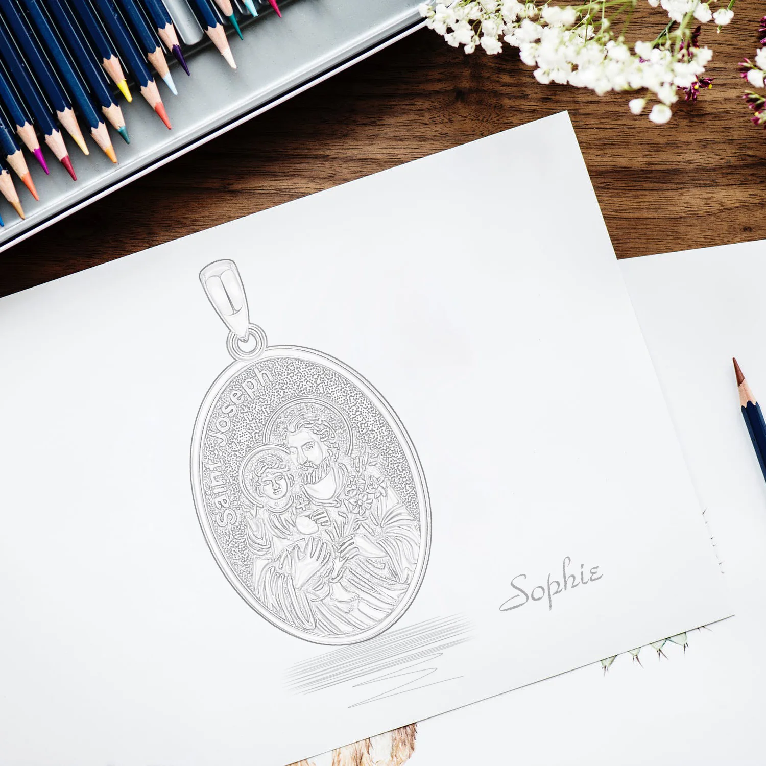 Eudora Heiliger Josef Halskette aus 925er Sterlingsilber, 18 Karat vergoldet, mit Gebetsmedaille, religiöser Schmuck, Geschenk für Männer und Frauen – Detail 3