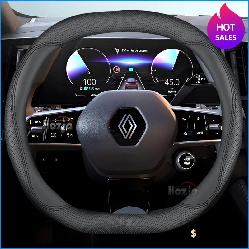 Leather Car Steering Wheel Cover for Renault Austral E-Tech Hybrid 2022 2023 2024 Non-slip Auto Interior Accessories