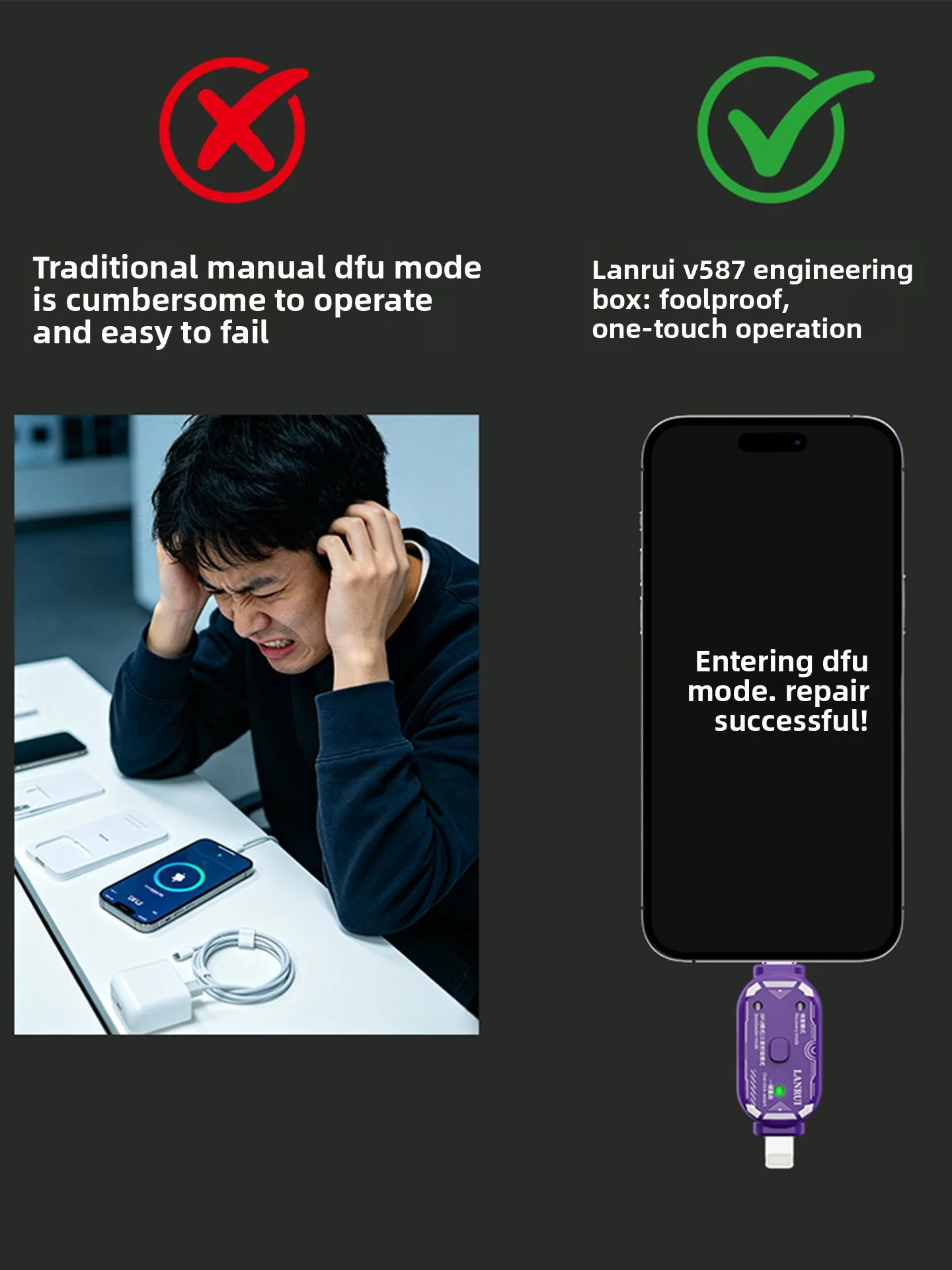 V587 Engineering Box Keyless No-disassembly DFU; DFU/Recovery Mode Access for & Samsung; One-key Restart