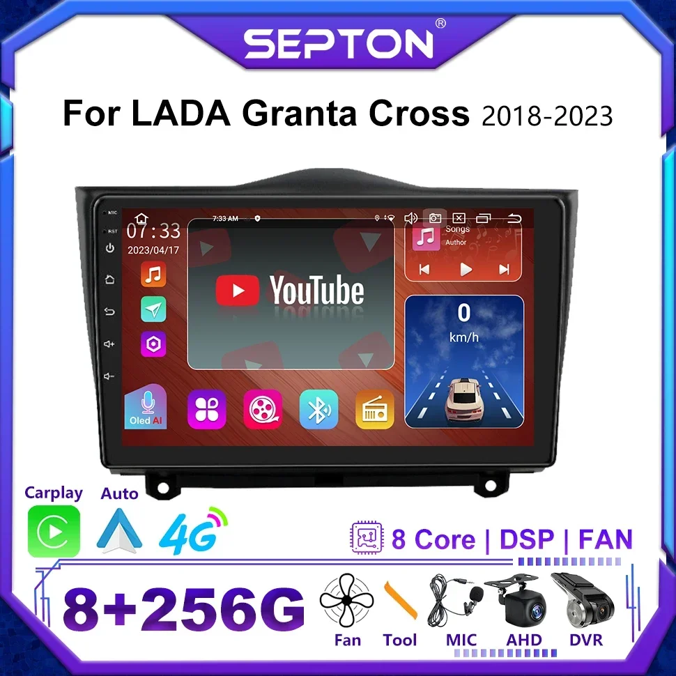 

SEPTON 2Din Android12 9 Inch Car Radio for LADA Granta Cross 2018-2023 Multimedia Viedo Player Stereo GPS Navi CarPlay Head Unit