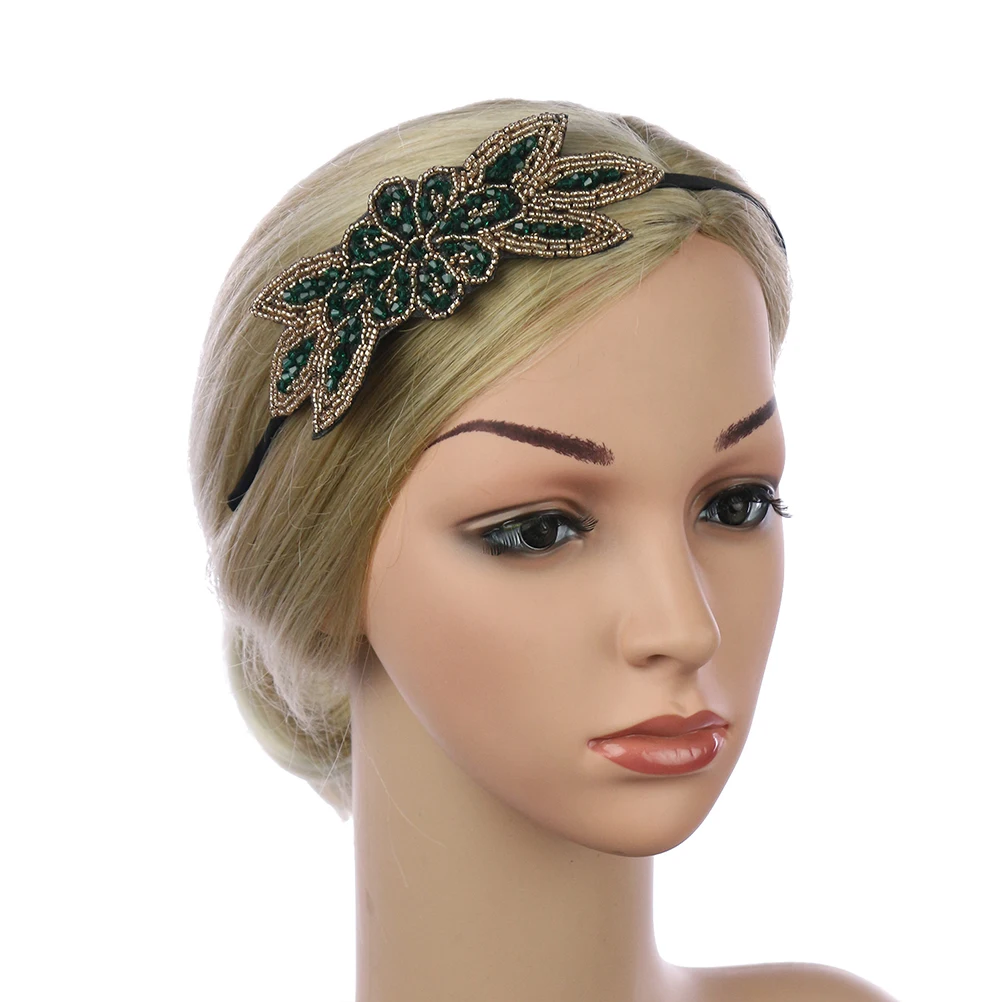 

1920S Beads Hair Hoop Green Party Headwear For Wedding Bride Performance Decorative Photo Prop Lightweight