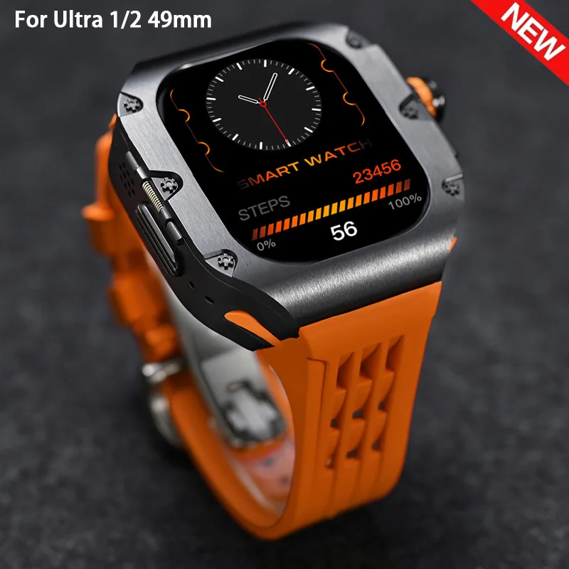 Transparent Case Mod Kit For Apple Watch Ultra2 49mm Luxury Series Quick Release Case Bezel for IWatch Men Women Rubber Bracelet