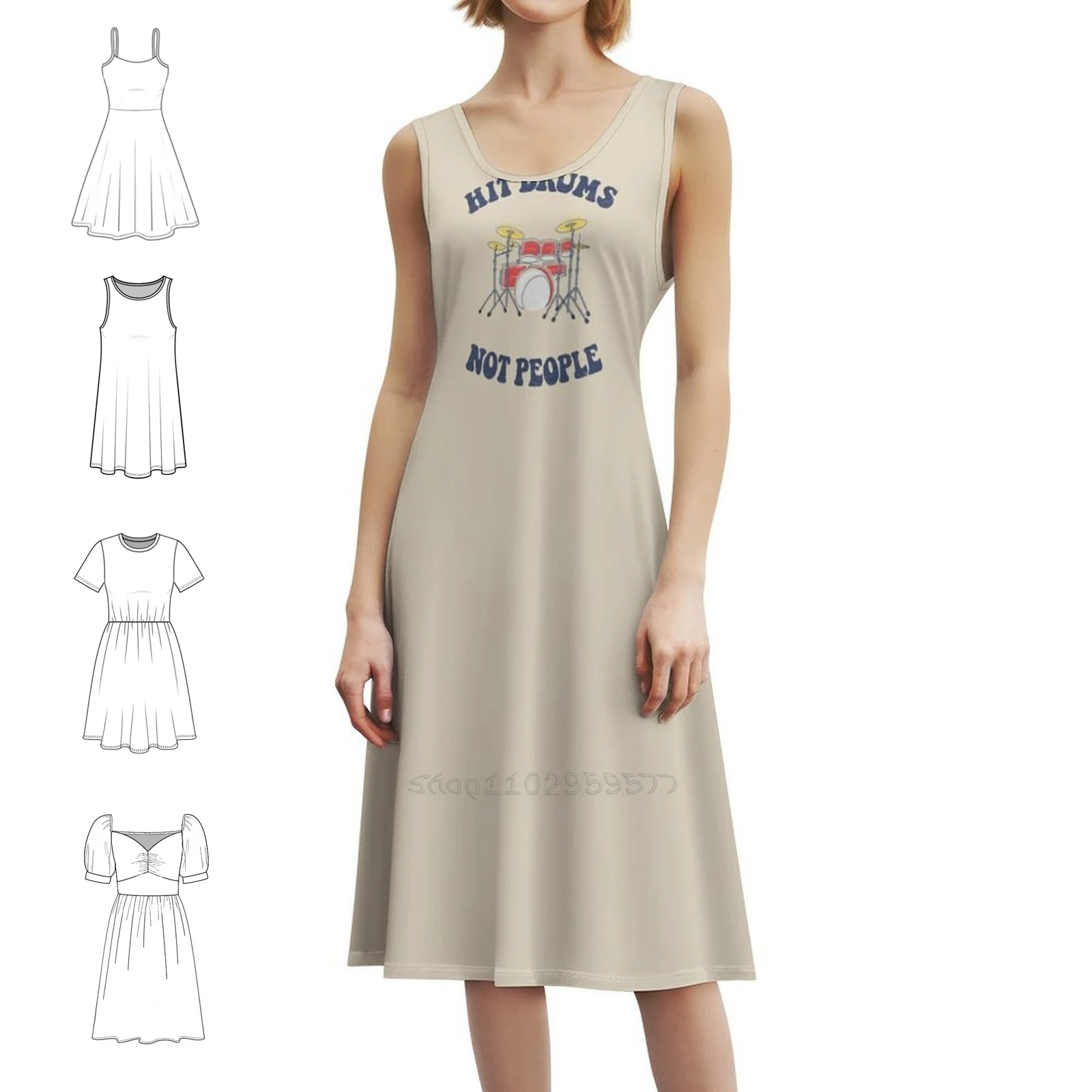 ضرب الطبول ليس الناس: مجموعة طبول ملونة مضحكة فستان سموك الأزهار للنساء الربيع الصيف فستان كاجوال للحفلات ضرب الطبول لا #1