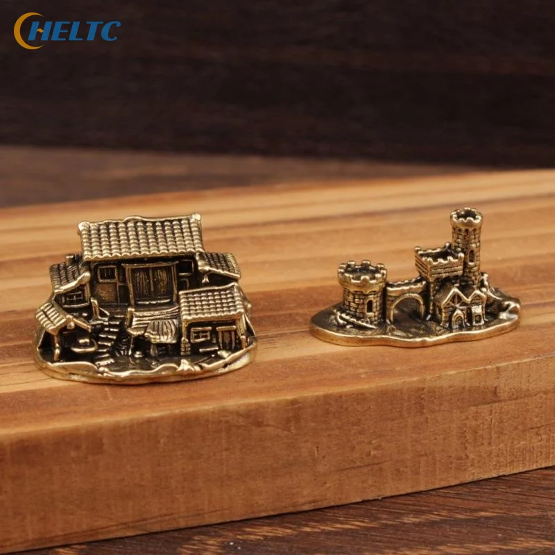Brass Farmhouse Courtyard Castle Statue Architectural Model Ornament Home Decor Fairy Garden Miniatures Fish Tank Decoration