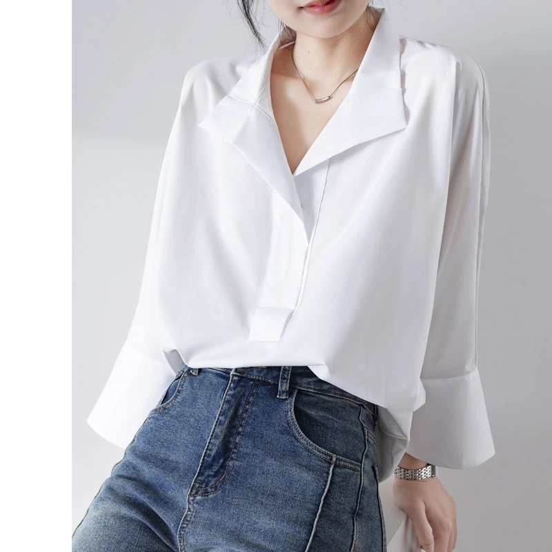 QOERLIN Women Shirts Loose Bat Sleeve White Shirts Female 2024 New Summer Casual Blouse Turn-Down Buttons Down Tops Shirts