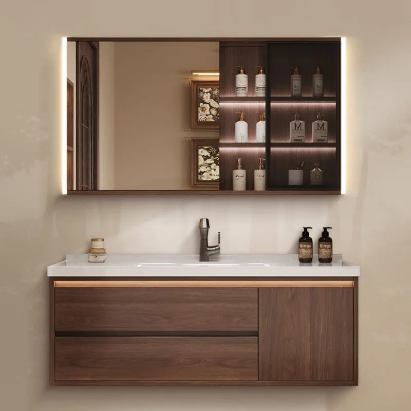 

Wooden Skincare Cupboard Luxury Space Saver Modern Paper Drawers Partitions Bathroom Cabinet Toilet Gabinete Hotel Furniture