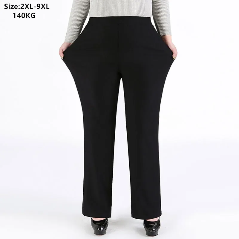 Woman Elegant Pants 140KG 5XL 7XL 8XL 9XL Plus Size Lady Straight Business Trousers Black Girl Stretched Office Formal Clothing