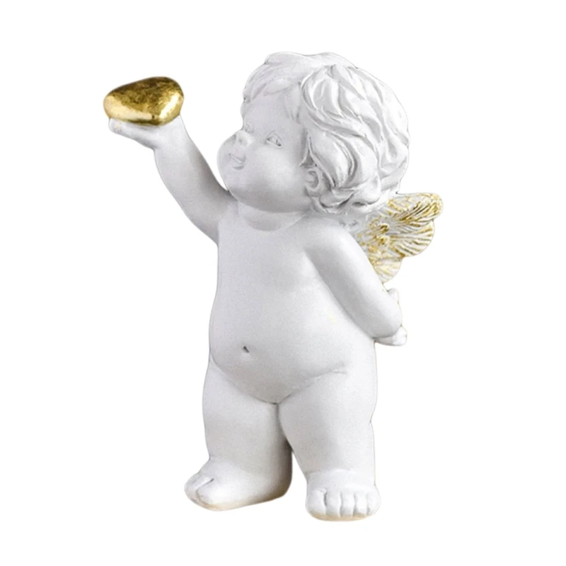 Baby Angelic Holding Heart Resins Figurine Romance Desktop Cherub Statue Sculpture Tabletop Decors for Lover and Drop Shipping