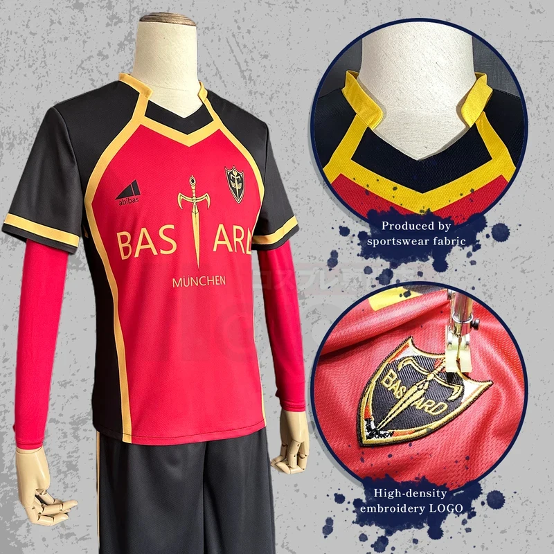 ✜ 2026 ❤ Disfraz de Cosplay de Anime Blue Lock de HOLOUN, Uniforme de Fútbol Bordado con el Número 9 Rojo de Bastard Munchen, para Uso Diario Deportivo ✚