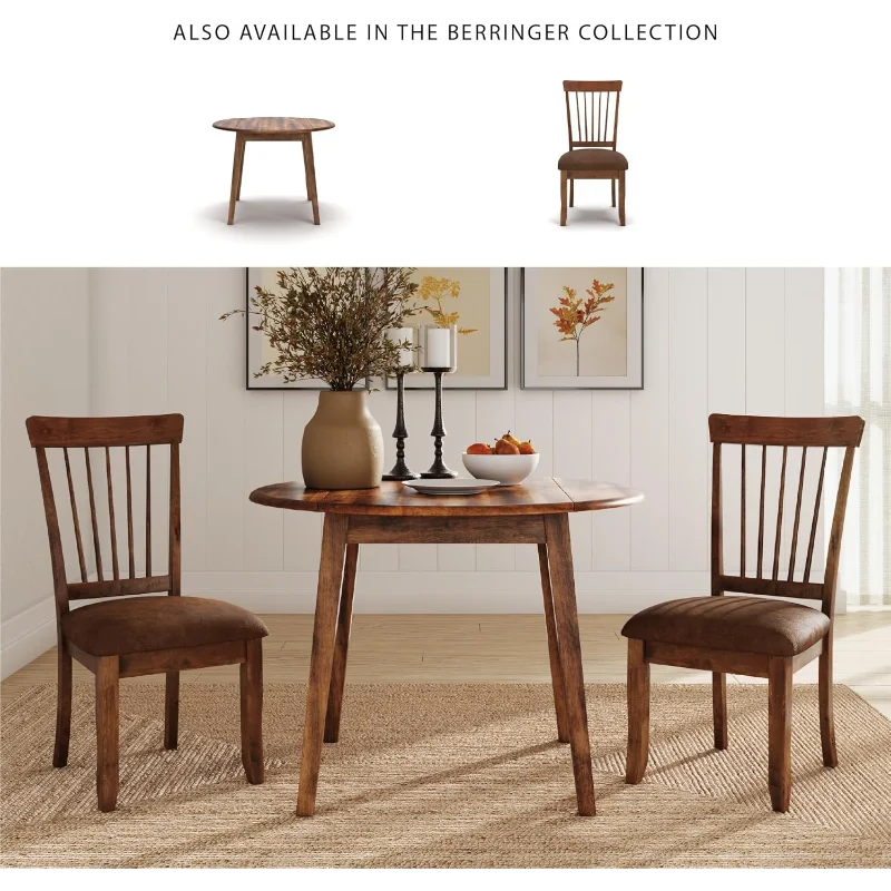 Signature Design by Ashley Berringer Dining Room Round Drop Leaf Table, Rustic Brown
