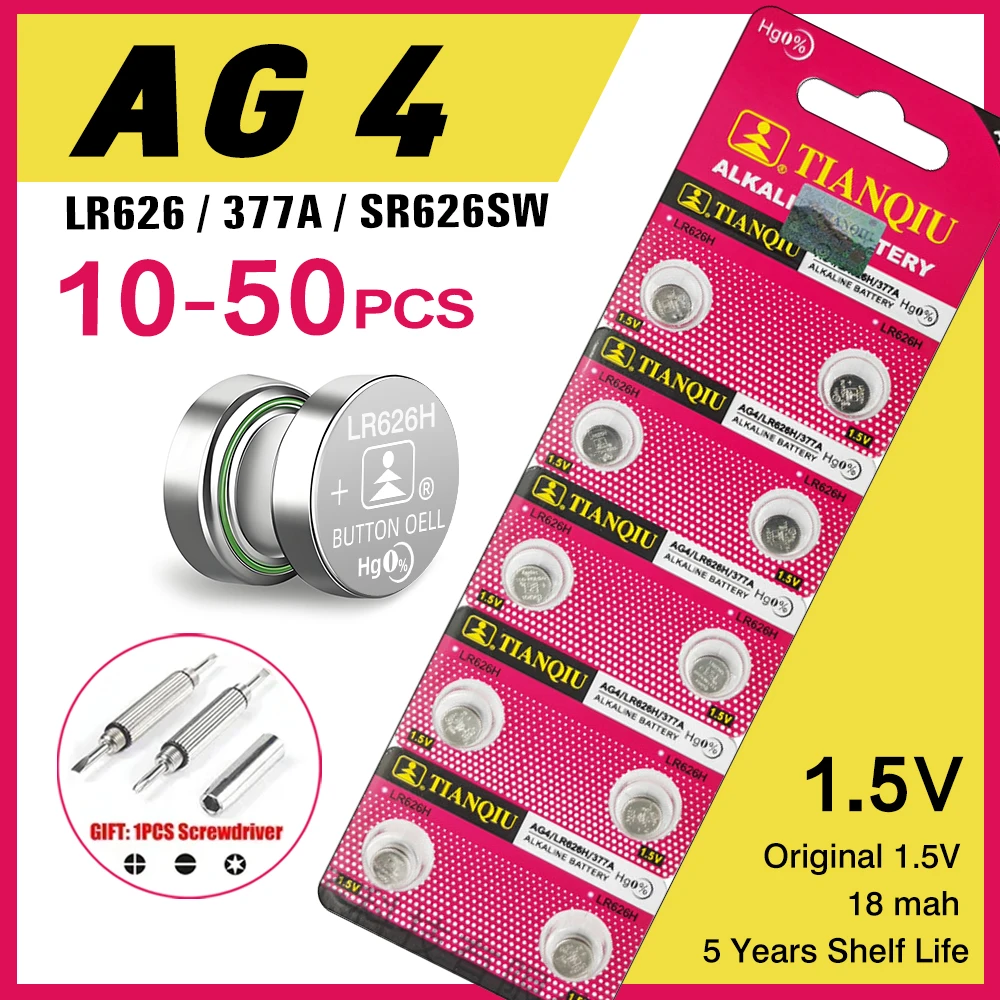 SR626SW Battery AG4 1.55V 377A LR626 100% Original Battery Button for Electric Toy Shoe Lights Computer Screwdriver