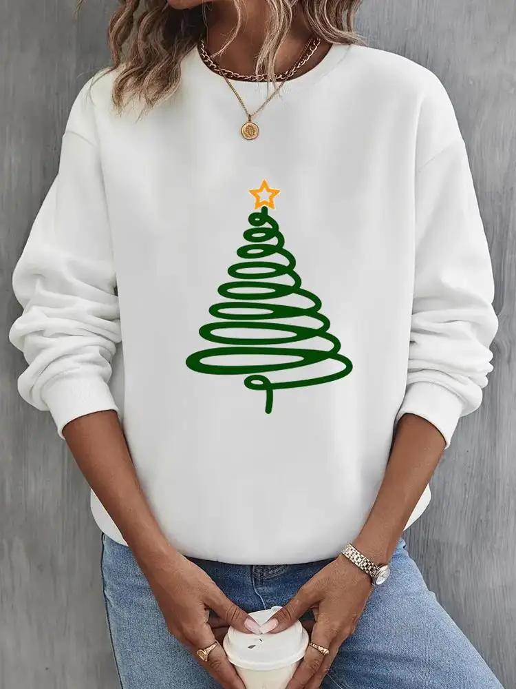 

Tree Watercolor Lovely 90s Pullovers Holiday New Year Christmas Graphic Sweatshirts Fashion Casual Print Female Women Clothing