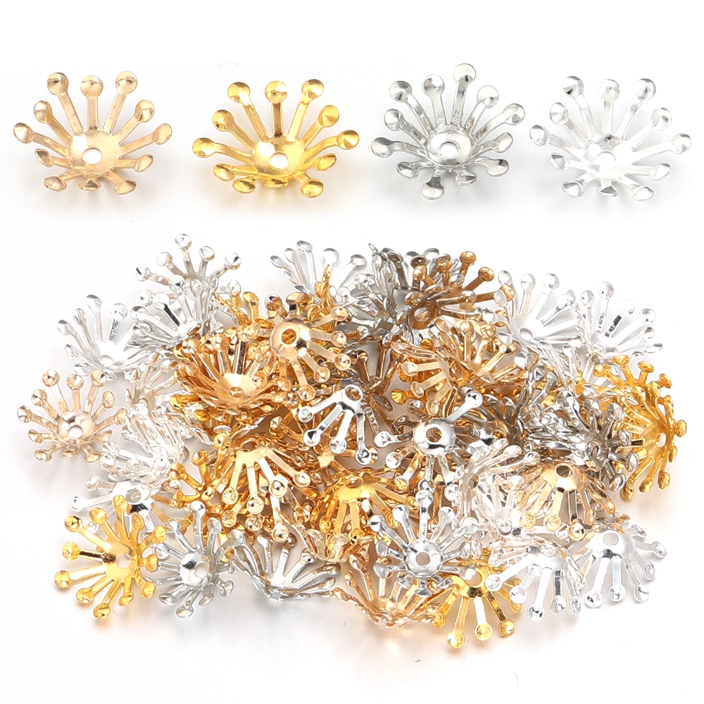 100 Stück 13mm Blumen-Perlenkappen Metall-Eisen-Abstandhalter-Perlen Endkappen für Schmuckherstellung DIY Armbänder Halsketten Dekoration Zubehör