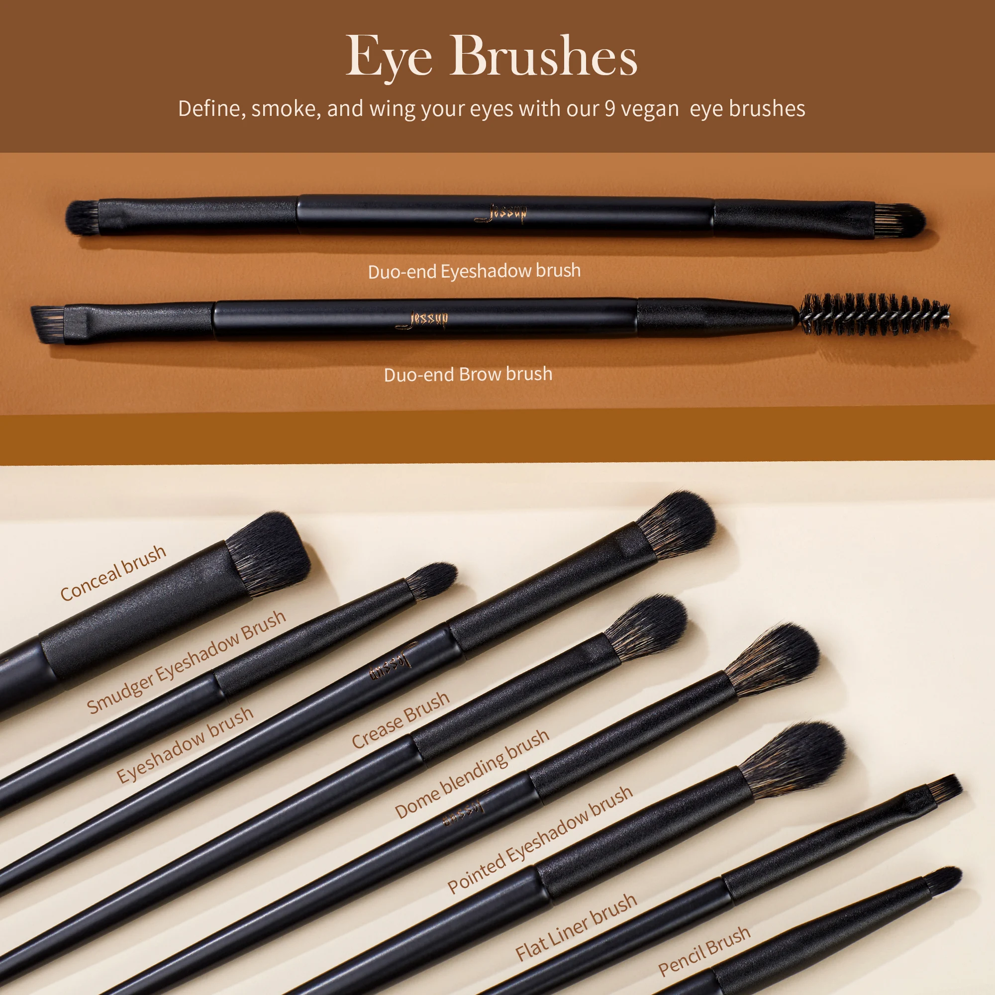 Jessup Make-up Kwasten 14 stuks, Make-up Kwasten set Contour Foundation Poeder Oogschaduw Hoogtepunt Blending Concealer Liner T336