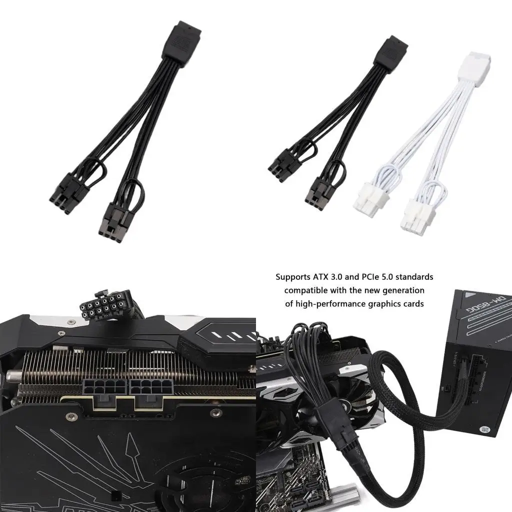 

652F ATX3.0 Compatible 12+4Pin GPU Power Extension Cord With Double 8Pin Connectors And Enhanceds Durability