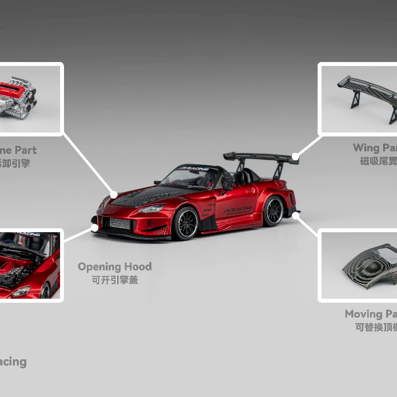 Microturbo MT 1:64 S2000 AP1 J's Racing Transparent Red Diecast Model Car